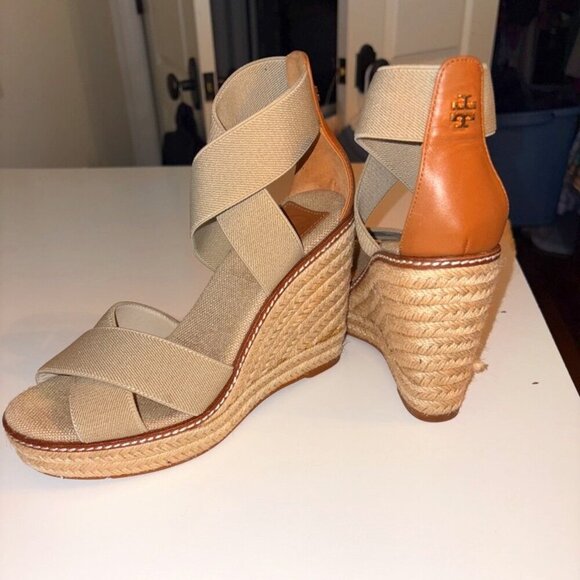 TORY BURCH FRIEDA ESPADRILLE in NATURAL JUTE LEATHER size 6.5 - Picture 1 of 10